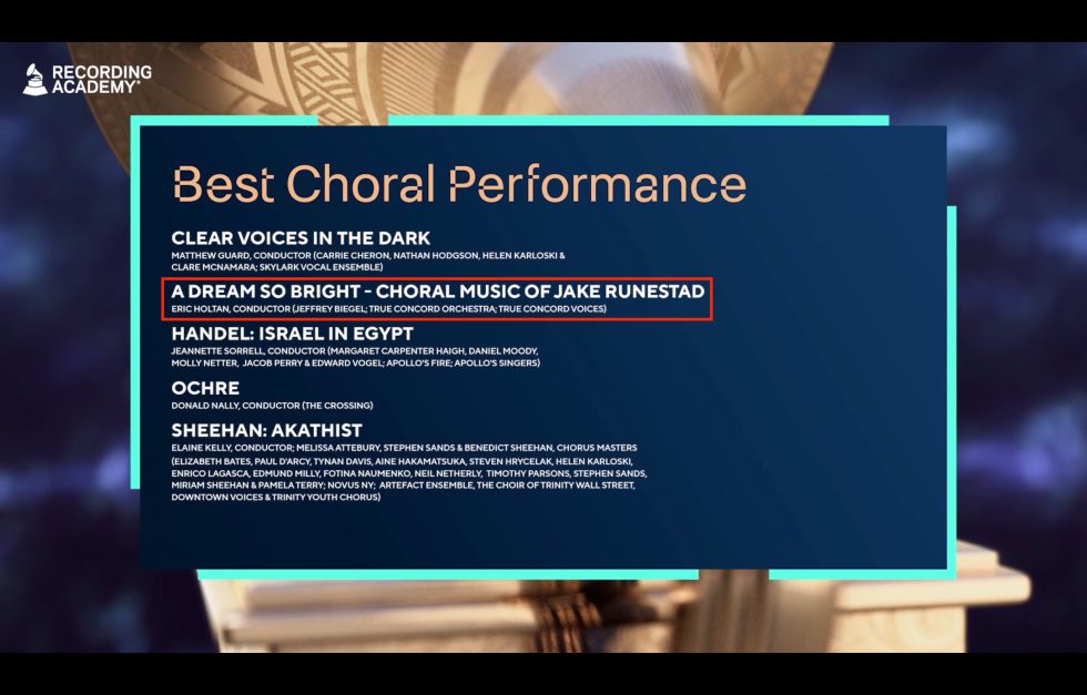 GRAMMY® Nomination for “A Dream So Bright” - Jake Runestad